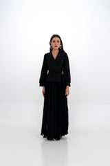 فستان ماكسي بكسرات أنيق مع تطريز خرزي فاخر