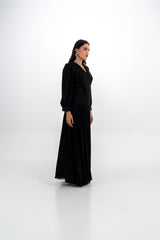 فستان ماكسي بكسرات أنيق مع تطريز خرزي فاخر