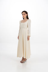 Elegant Long-Sleeve Maxi Dress with Embellished Pleats