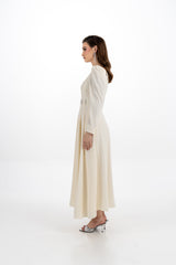 Elegant Long-Sleeve Maxi Dress with Embellished Pleats