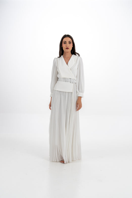 Elegant Pleated Maxi Dress with Beaded Detailing