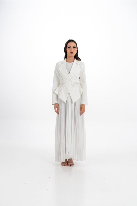 فستان ماكسي بكسرات مع جاكيت مزين قابل للإزالة