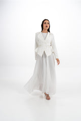 Pleated Maxi Dress with Embellished Removable Jacket