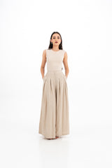 High-Waisted Wide-Leg Pleated Pants