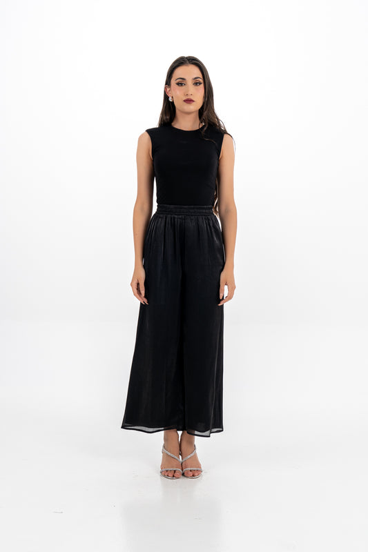 Wide-Leg Shimmer Pant with Elastic Waist