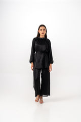 Wide-Leg Shimmer Pant with Elastic Waist