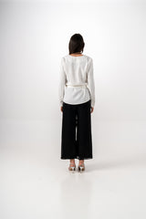 Minimalist Belted Blouse with V-Neckline