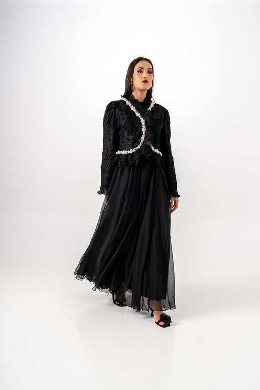 فستان ماكسي فاخر مع جاكيت مطرّز قابل للإزالة