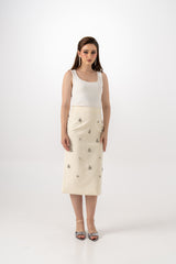 Embellished Midi Skirt with Back Slit