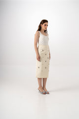 Embellished Midi Skirt with Back Slit