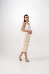 Embellished Midi Skirt with Back Slit