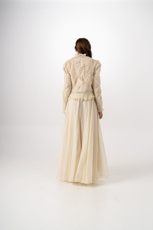 فستان ماكسي فاخر مع جاكيت مطرّز قابل للإزالة