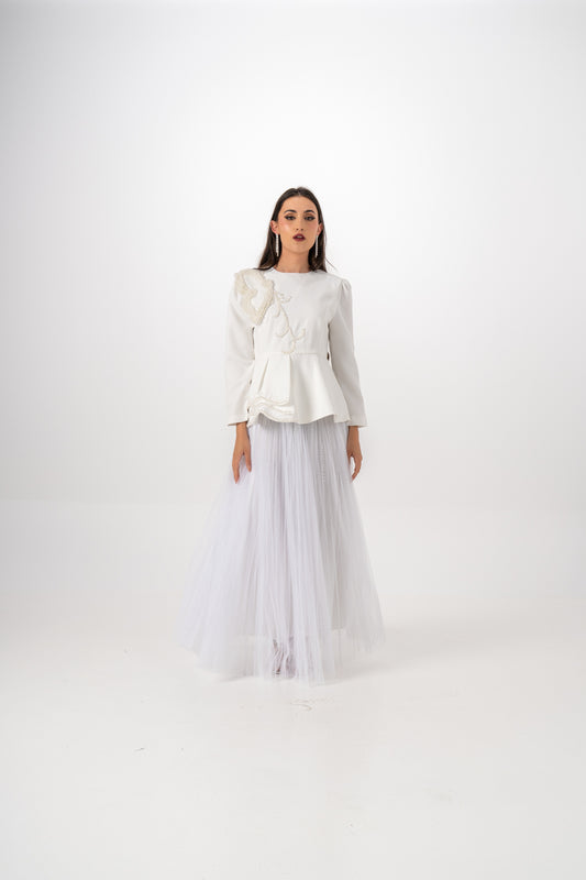 Elegant Embellished Jacket & Tulle Skirt Set