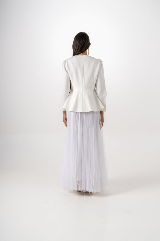 Elegant Embellished Jacket & Tulle Skirt Set