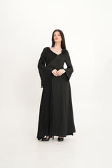 Asymmetric Pleated Dress with Shoulder Flower & Crystal Trim