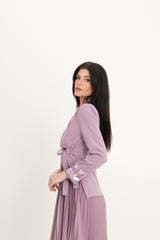 Embellished Wrap Blazer Dress with Pleated Skirt