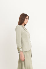 Embellished Wrap Blazer Dress with Pleated Skirt