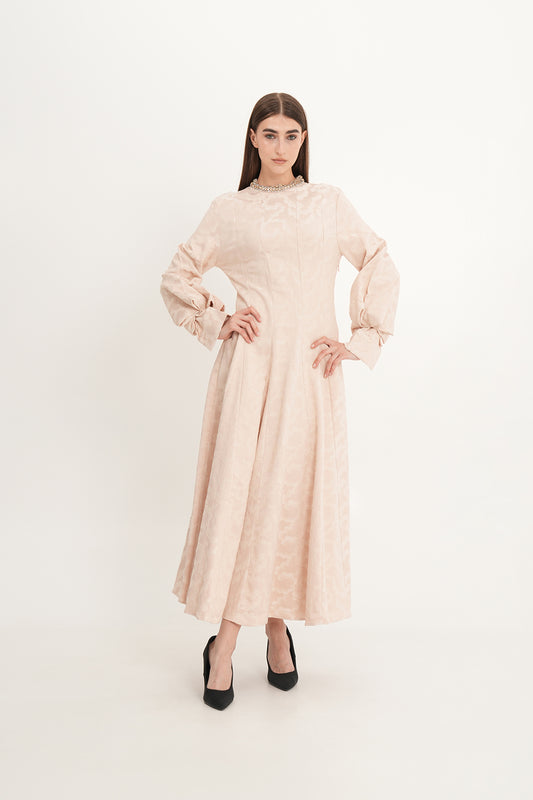 Elegant Jacquard A-Line Dress with Statement Neckline