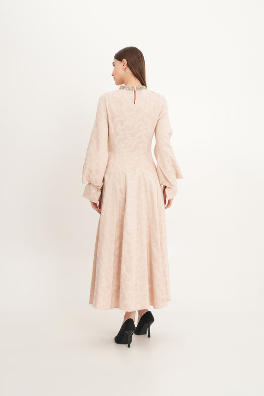 Elegant Jacquard A-Line Dress with Statement Neckline