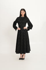 Elegant Jacquard A-Line Dress with Statement Neckline