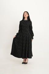 Elegant Jacquard A-Line Dress with Statement Neckline