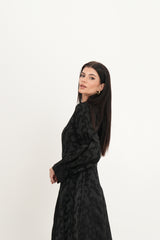 Elegant Jacquard A-Line Dress with Statement Neckline