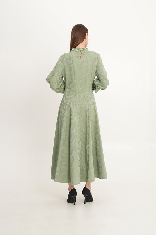 Elegant Jacquard A-Line Dress with Statement Neckline