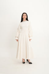 Elegant Jacquard A-Line Dress with Statement Neckline