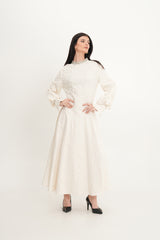 Elegant Jacquard A-Line Dress with Statement Neckline