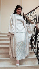 Embellished Arabic Style Long Cardigan – Waist-Tied Elegance
