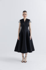 Crystal-Embellished Cap Sleeve Midi Dress