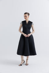 Crystal-Embellished Cap Sleeve Midi Dress