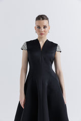 Crystal-Embellished Cap Sleeve Midi Dress