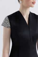 Crystal-Embellished Cap Sleeve Midi Dress