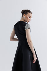 Crystal-Embellished Cap Sleeve Midi Dress