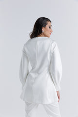 Embellished Floral Shoulder Satin Blouse