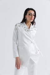 Crystal Embellished Wrap Blazer