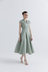 Crystal-Embellished Cap Sleeve Midi Dress