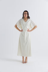 Adorned Flutter-Sleeve Maxi Dress