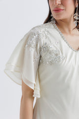 Adorned Flutter-Sleeve Maxi Dress