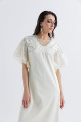 Adorned Flutter-Sleeve Maxi Dress