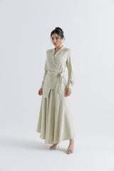 Elegant Asymmetrical Jacquard Satin Wrap Jacket