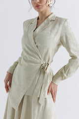 Elegant Asymmetrical Jacquard Satin Wrap Jacket