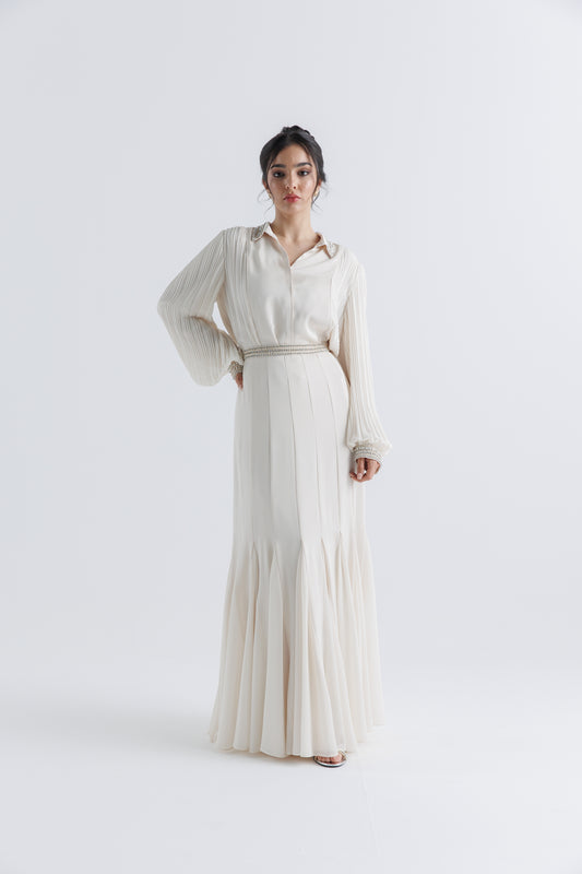 Embellished Waist Pleated Maxi Skirt - Montania Shop