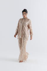 Crystal & Sequin Embellished High-Low Shirt