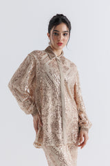 Crystal & Sequin Embellished High-Low Shirt