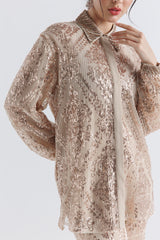 Crystal & Sequin Embellished High-Low Shirt