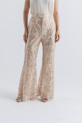 Sequin Wide-Leg Pants with Satin Lining