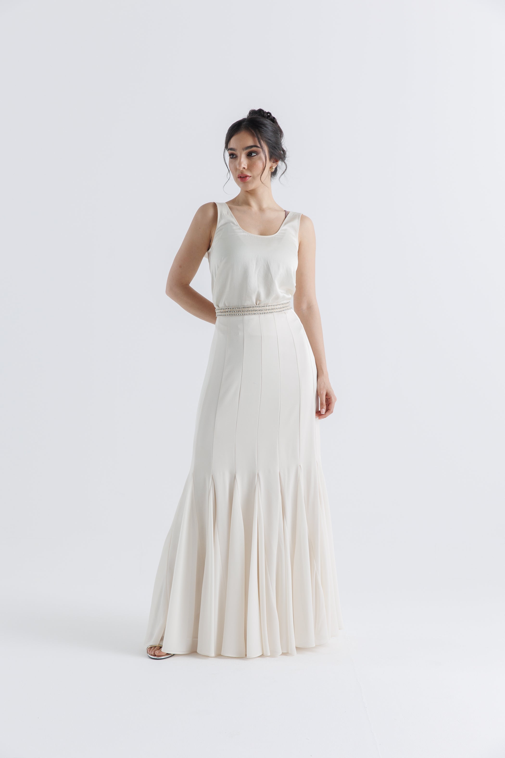 Embellished Waist Pleated Maxi Skirt - Montania Shop
