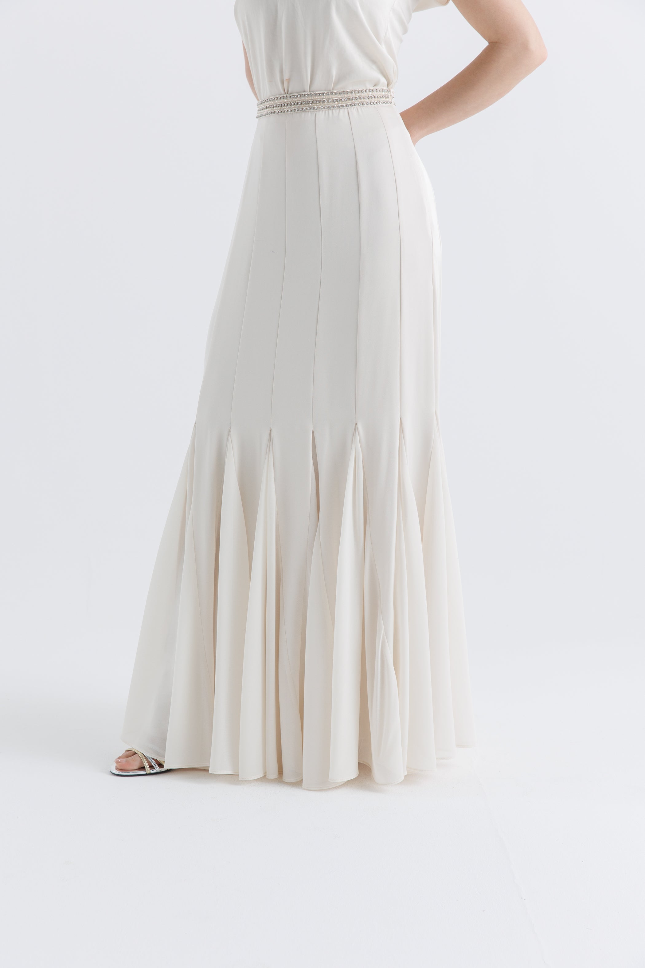 Embellished Waist Pleated Maxi Skirt - Montania Shop